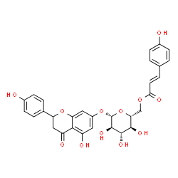ChemSpider 2D Image | 5-Hydroxy-2-(4-hydroxyphenyl)-4-oxo-3,4-dihydro-2H-chromen-7-yl 6-O-[(2E)-3-(4-hydroxyphenyl)-2-propenoyl]-beta-D-glucopyranoside | C30H28O12