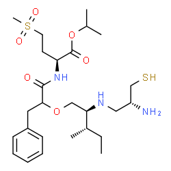 ChemSpider 2D Image | Isopropyl (2S)-2-[(2-{[(2S,3S)-2-{[(2R)-2-amino-3-sulfanylpropyl]amino}-3-methylpentyl]oxy}-3-phenylpropanoyl)amino]-4-(methylsulfonyl)butanoate | C26H45N3O6S2