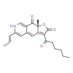 ChemSpider 2D Image | (9aR)-3-Hexanoyl-9a-methyl-6-[(1E)-1-propen-1-yl]furo[3,2-g]isoquinoline-2,9(7H,9aH)-dione | C21H23NO4