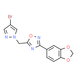 ChemSpider 2D Image | 3-(1,3-Benzodioxol-5-yl)-5-[(4-bromo-1H-pyrazol-1-yl)methyl]-1,2,4-oxadiazole | C13H9BrN4O3