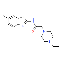 ChemSpider 2D Image | 2-(4-Ethyl-1-piperazinyl)-N-(6-methyl-1,3-benzothiazol-2-yl)acetamide | C16H22N4OS