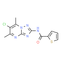 ChemSpider 2D Image | N-(6-Chloro-5,7-dimethyl[1,2,4]triazolo[1,5-a]pyrimidin-2-yl)-2-thiophenecarboxamide | C12H10ClN5OS