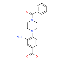 ChemSpider 2D Image | Methyl 3-amino-4-(4-benzoyl-1-piperazinyl)benzoate | C19H21N3O3