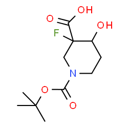 ChemSpider 2D Image | 3-Fluoro-4-hydroxy-1-{[(2-methyl-2-propanyl)oxy]carbonyl}-3-piperidinecarboxylic acid | C11H18FNO5