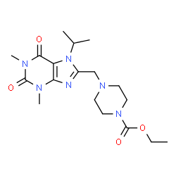 ChemSpider 2D Image | Ethyl 4-[(7-isopropyl-1,3-dimethyl-2,6-dioxo-2,3,6,7-tetrahydro-1H-purin-8-yl)methyl]-1-piperazinecarboxylate | C18H28N6O4