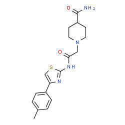 ChemSpider 2D Image | 1-(2-{[4-(4-Methylphenyl)-1,3-thiazol-2-yl]amino}-2-oxoethyl)-4-piperidinecarboxamide | C18H22N4O2S