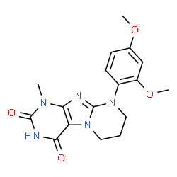 ChemSpider 2D Image | 9-(2,4-Dimethoxyphenyl)-1-methyl-6,7,8,9-tetrahydropyrimido[2,1-f]purine-2,4(1H,3H)-dione | C17H19N5O4
