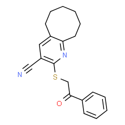 ChemSpider 2D Image | 2-(2-Oxo-2-phenyl-ethylsulfanyl)-5,6,7,8,9,10-hexahydro-cycloocta[b]pyridine-3-carbonitrile | C20H20N2OS