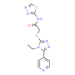 ChemSpider 2D Image | 2-{[4-Ethyl-5-(4-pyridinyl)-4H-1,2,4-triazol-3-yl]sulfanyl}-N-(1,3,4-thiadiazol-2-yl)acetamide | C13H13N7OS2