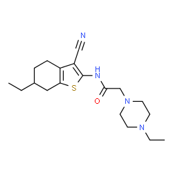 ChemSpider 2D Image | N-(3-Cyano-6-ethyl-4,5,6,7-tetrahydro-1-benzothiophen-2-yl)-2-(4-ethyl-1-piperazinyl)acetamide | C19H28N4OS
