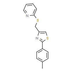 ChemSpider 2D Image | 2-({[2-(4-Methylphenyl)-1,3-thiazol-4-yl]methyl}sulfanyl)pyridine | C16H14N2S2
