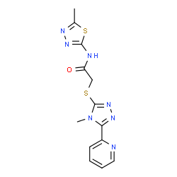 ChemSpider 2D Image | 2-{[4-Methyl-5-(2-pyridinyl)-4H-1,2,4-triazol-3-yl]sulfanyl}-N-(5-methyl-1,3,4-thiadiazol-2-yl)acetamide | C13H13N7OS2