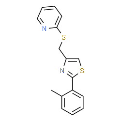 ChemSpider 2D Image | 2-({[2-(2-Methylphenyl)-1,3-thiazol-4-yl]methyl}sulfanyl)pyridine | C16H14N2S2