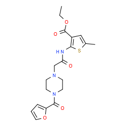 ChemSpider 2D Image | Ethyl 2-({[4-(2-furoyl)-1-piperazinyl]acetyl}amino)-5-methyl-3-thiophenecarboxylate | C19H23N3O5S