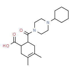 ChemSpider 2D Image | 6-[(4-Cyclohexyl-1-piperazinyl)carbonyl]-3,4-dimethyl-3-cyclohexene-1-carboxylic acid | C20H32N2O3