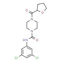 ChemSpider 2D Image | N-(3,5-Dichlorophenyl)-4-(tetrahydro-2-furanylcarbonyl)-1-piperazinecarboxamide | C16H19Cl2N3O3
