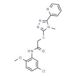ChemSpider 2D Image | N-(5-Chloro-2-methoxyphenyl)-2-{[4-methyl-5-(2-pyridinyl)-4H-1,2,4-triazol-3-yl]sulfanyl}acetamide | C17H16ClN5O2S