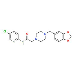 ChemSpider 2D Image | 2-[4-(1,3-Benzodioxol-5-ylmethyl)-1-piperazinyl]-N-(5-chloro-2-pyridinyl)acetamide | C19H21ClN4O3