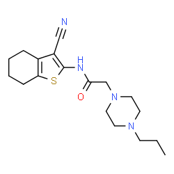 ChemSpider 2D Image | N-(3-Cyano-4,5,6,7-tetrahydro-1-benzothiophen-2-yl)-2-(4-propyl-1-piperazinyl)acetamide | C18H26N4OS