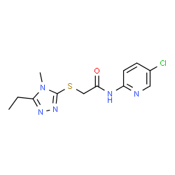 ChemSpider 2D Image | N-(5-Chloro-2-pyridinyl)-2-[(5-ethyl-4-methyl-4H-1,2,4-triazol-3-yl)sulfanyl]acetamide | C12H14ClN5OS