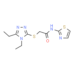 ChemSpider 2D Image | 2-[(4,5-Diethyl-4H-1,2,4-triazol-3-yl)sulfanyl]-N-(1,3-thiazol-2-yl)acetamide | C11H15N5OS2