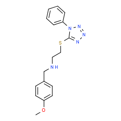 ChemSpider 2D Image | N-(4-Methoxybenzyl)-2-[(1-phenyl-1H-tetrazol-5-yl)sulfanyl]ethanamine | C17H19N5OS