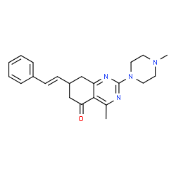 ChemSpider 2D Image | (E)-4-methyl-2-(4-methylpiperazin-1-yl)-7-styryl-7,8-dihydroquinazolin-5(6H)-one | C22H26N4O