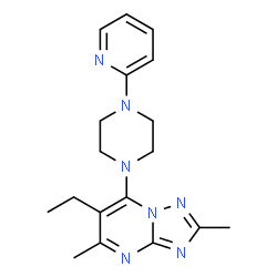 ChemSpider 2D Image | 6-Ethyl-2,5-dimethyl-7-[4-(2-pyridinyl)-1-piperazinyl][1,2,4]triazolo[1,5-a]pyrimidine | C18H23N7
