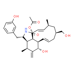 ChemSpider 2D Image | (3S,3aR,4S,6S,6aR,7E,10S,12S,13E,15R,15aR)-6-Hydroxy-3-(3-hydroxybenzyl)-10-(hydroxymethyl)-4,12-dimethyl-5-methylene-1-oxo-2,3,3a,4,5,6,6a,9,10,11,12,15-dodecahydro-1H-cycloundeca[d]isoindol-15-yl ac
etate | C30H39NO6