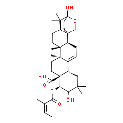 ChemSpider 2D Image | (21alpha,22beta)-3,21-Dihydroxy-22-{[(2Z)-2-methyl-2-butenoyl]oxy}-3,25-epoxyolean-12-en-28-oic acid | C35H52O7