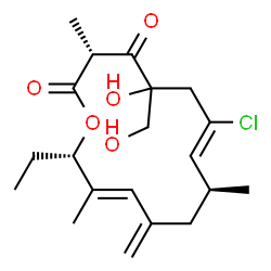 ChemSpider 2D Image | (3R,7Z,9S,12E,14S)-7-Chloro-14-ethyl-5-hydroxy-5-(hydroxymethyl)-3,9,13-trimethyl-11-methyleneoxacyclotetradeca-7,12-diene-2,4-dione | C20H29ClO5