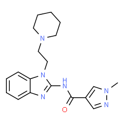 ChemSpider 2D Image | 1-Methyl-N-{1-[2-(1-piperidinyl)ethyl]-1H-benzimidazol-2-yl}-1H-pyrazole-4-carboxamide | C19H24N6O
