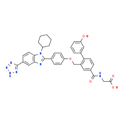 ChemSpider 2D Image | N-{[2-({4-[1-Cyclohexyl-5-(2H-tetrazol-5-yl)-1H-benzimidazol-2-yl]phenoxy}methyl)-3'-hydroxy-4-biphenylyl]carbonyl}glycine | C36H33N7O5