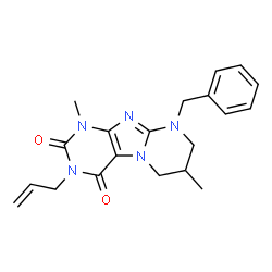 ChemSpider 2D Image | 3-Allyl-9-benzyl-1,7-dimethyl-6,7,8,9-tetrahydropyrimido[2,1-f]purine-2,4(1H,3H)-dione | C20H23N5O2