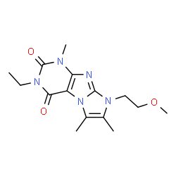 ChemSpider 2D Image | 3-Ethyl-8-(2-methoxyethyl)-1,6,7-trimethyl-1H-imidazo[2,1-f]purine-2,4(3H,8H)-dione | C15H21N5O3
