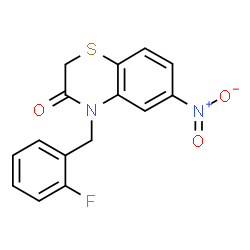 ChemSpider 2D Image | 1,4-Benzothiazine-3(2H)-one, 4-(2-fluorobenzyl)-6-nitro- | C15H11FN2O3S