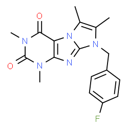 ChemSpider 2D Image | 8-(4-Fluoro-benzyl)-1,3,6,7-tetramethyl-1H,8H-imidazo[2,1-f]purine-2,4-dione | C18H18FN5O2