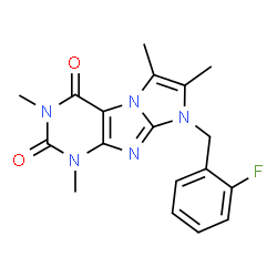 ChemSpider 2D Image | 8-(2-Fluoro-benzyl)-1,3,6,7-tetramethyl-1H,8H-imidazo[2,1-f]purine-2,4-dione | C18H18FN5O2