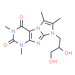 ChemSpider 2D Image | 8-(2,3-Dihydroxypropyl)-1,3,6,7-tetramethyl-1H-imidazo[2,1-f]purine-2,4(3H,8H)-dione | C14H19N5O4