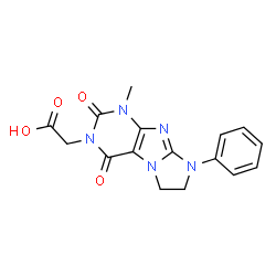 ChemSpider 2D Image | (1-Methyl-2,4-dioxo-8-phenyl-1,2,4,6,7,8-hexahydro-3H-imidazo[2,1-f]purin-3-yl)acetic acid | C16H15N5O4