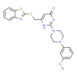ChemSpider 2D Image | 4-pyrimidinol, 6-[(2-benzothiazolylthio)methyl]-2-[4-(3-methoxyphenyl)-1-piperazinyl]- | C23H23N5O2S2