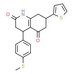 ChemSpider 2D Image | 4-[4-(Methylsulfanyl)phenyl]-7-(2-thienyl)-4,6,7,8-tetrahydro-2,5(1H,3H)-quinolinedione | C20H19NO2S2