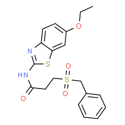 ChemSpider 2D Image | 3-(Benzylsulfonyl)-N-(6-ethoxy-1,3-benzothiazol-2-yl)propanamide | C19H20N2O4S2