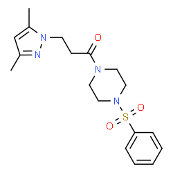 ChemSpider 2D Image | 1-(4-Benzenesulfonyl-piperazin-1-yl)-3-(3,5-dimethyl-pyrazol-1-yl)-propan-1-one | C18H24N4O3S