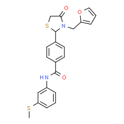 ChemSpider 2D Image | 4-[3-(2-Furylmethyl)-4-oxo-1,3-thiazolidin-2-yl]-N-[3-(methylsulfanyl)phenyl]benzamide | C22H20N2O3S2