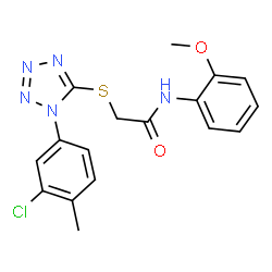 ChemSpider 2D Image | 2-{[1-(3-Chloro-4-methylphenyl)-1H-tetrazol-5-yl]sulfanyl}-N-(2-methoxyphenyl)acetamide | C17H16ClN5O2S