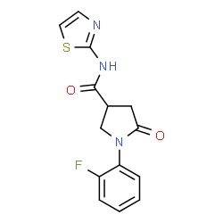ChemSpider 2D Image | 1-(2-Fluorophenyl)-5-oxo-N-(1,3-thiazol-2-yl)-3-pyrrolidinecarboxamide | C14H12FN3O2S