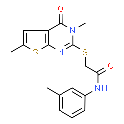 ChemSpider 2D Image | 2-[(3,6-Dimethyl-4-oxo-3,4-dihydrothieno[2,3-d]pyrimidin-2-yl)sulfanyl]-N-(3-methylphenyl)acetamide | C17H17N3O2S2