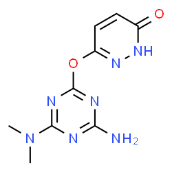 ChemSpider 2D Image | 6-{[4-Amino-6-(dimethylamino)-1,3,5-triazin-2-yl]oxy}-3(2H)-pyridazinone | C9H11N7O2