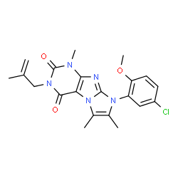 ChemSpider 2D Image | 8-(5-Chloro-2-methoxyphenyl)-1,6,7-trimethyl-3-(2-methyl-2-propen-1-yl)-1H-imidazo[2,1-f]purine-2,4(3H,8H)-dione | C21H22ClN5O3